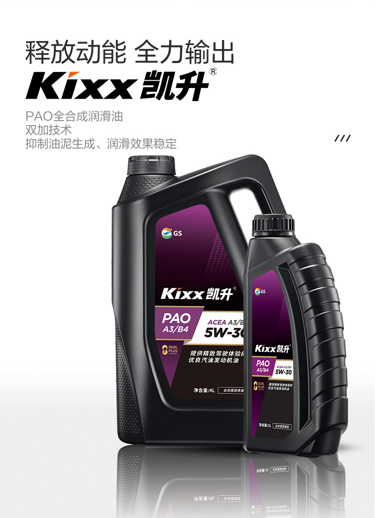 GS (Kixx) 凱升PAO全合成機油 5W-30 A3B4級 黑凱系列 4L-第2張圖片-鄭州市冠恒貿(mào)易有限公司【官方網(wǎng)站】-車用潤滑油服務(wù)專家