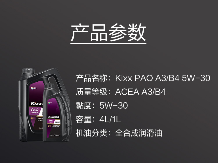 GS (Kixx) 凱升PAO全合成機油 5W-30 A3B4級 黑凱系列 4L-第6張圖片-鄭州市冠恒貿(mào)易有限公司【官方網(wǎng)站】-車用潤滑油服務(wù)專家
